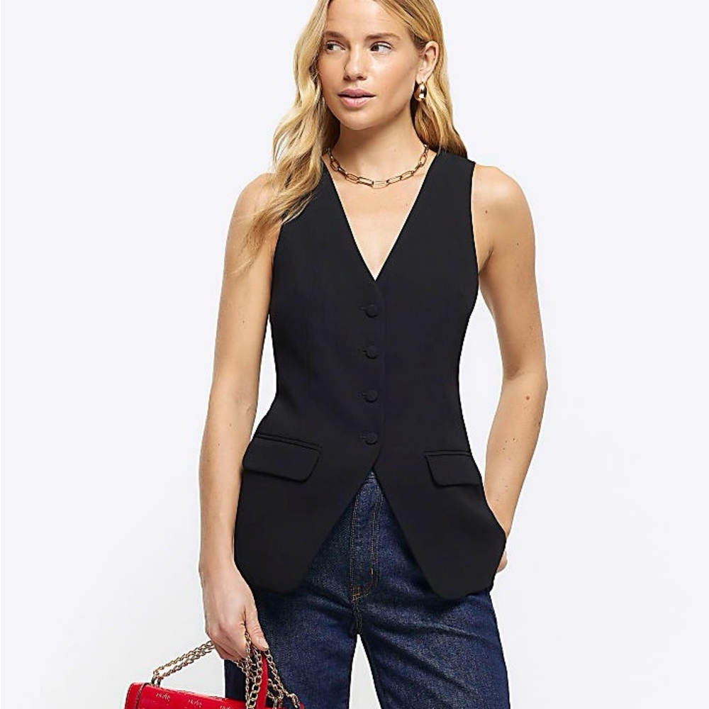 River Island Button Up Long Waistcoat